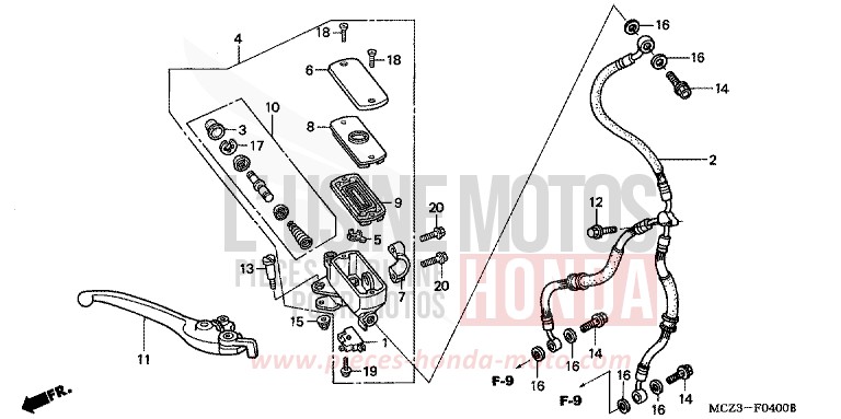 MAITRE-CYLINDRE FREIN AV. de Hornet 900 DEGITAL SILVER METALLIC (NHA30) de 2007